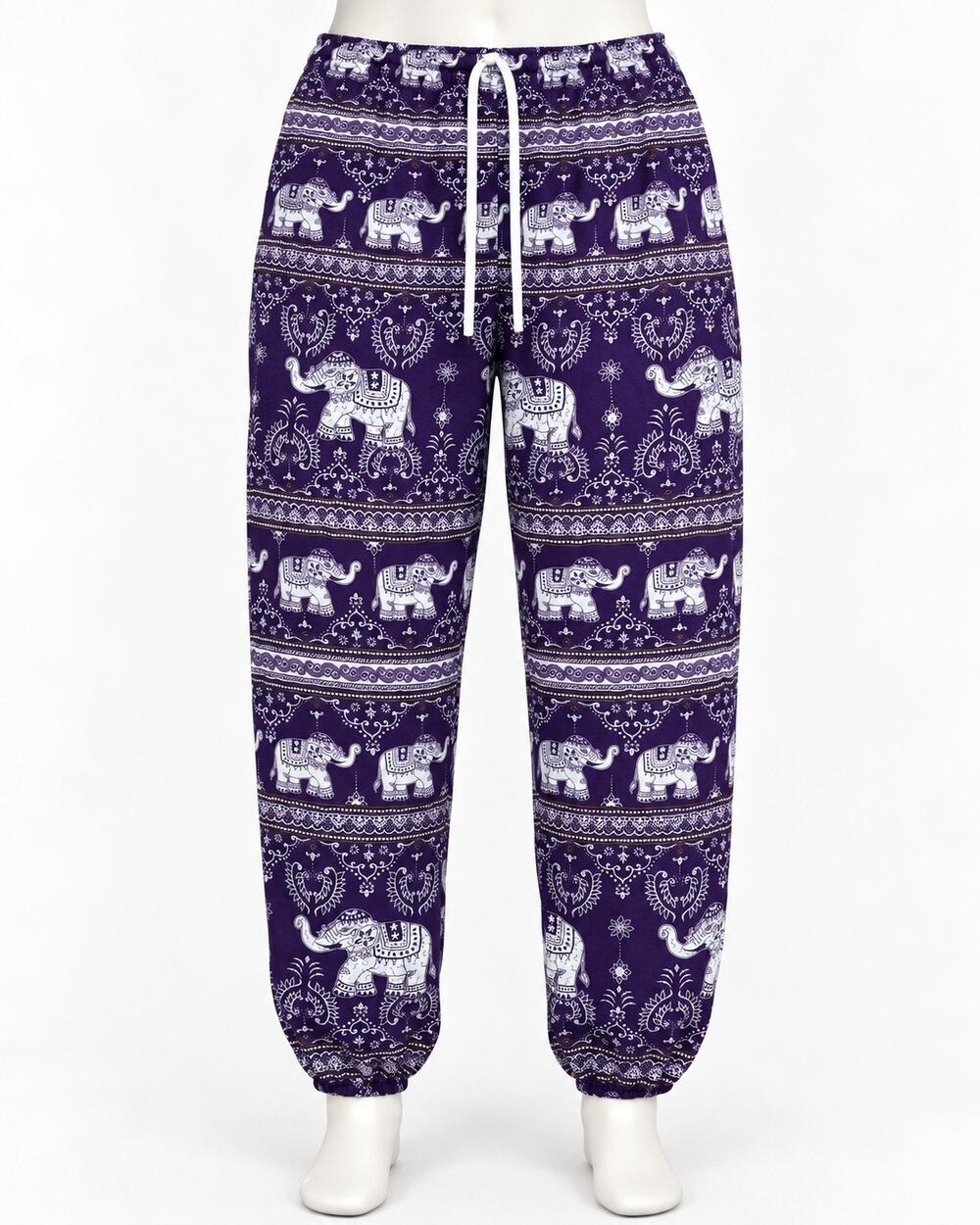 Purple Elephant Print Harem Jogger Pants Women’s Small Boho Drawstring